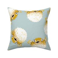 Pufferfish on Blue Grey - Cheerful Ocean Creatures Coordinate - Large