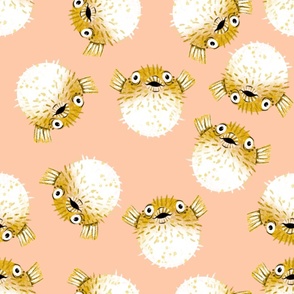 Pufferfish on Peach - Cheerful Ocean Creatures Coordinate - Large