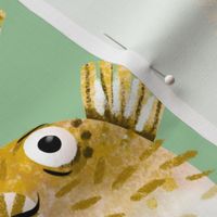 Pufferfish on Green - Cheerful Ocean Creatures Coordinate - Large