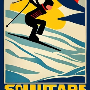 sunset solo skier tea towel panels