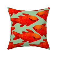 Red Fish on Green - Cheerful Ocean Creatures Coordinate - Large