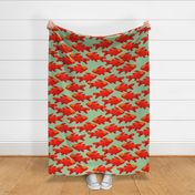 Red Fish on Green - Cheerful Ocean Creatures Coordinate - Large