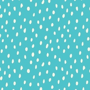 Cream white hand drawn polka dots on blue/green teal, Cute, Fun and simple. MEDIUM, 1/4 inch dots