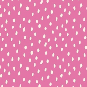 Cream white hand drawn polka dots on pink, Cute, Fun and simple. MEDIUM, 1/4 inch dots