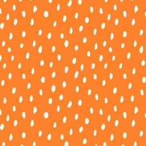 Cream white hand drawn polka dots on orange, Cute, Fun and simple. MEDIUM, 1/4 inch dots, organic dots