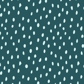 Baby blue hand drawn polka dots on dark green, ordanic dots, Fun and simple. MEDIUM, 1/4 inch dots