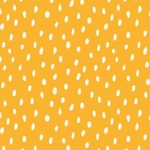 Cream white hand drawn polka dots on yellow, Cute, Fun and simple. MEDIUM, 1/4 inch dots
