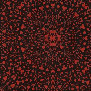 Floral love mandala red on black large