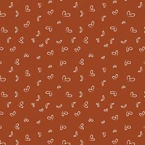 Tossed/ Freehand Chalk Art style white Hearts on Rust, Orange, Dark Orange, Valentines day -Kids and Childrens Coordinate fabric or playroom, nursery wallpaper trends