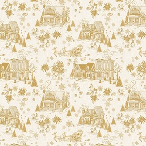 Christmas Village Toile in Gold