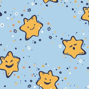 L | Sleepy Stars in Cheeky Kawaii Kid Style in a Light Blue Night Sky for Toddlers