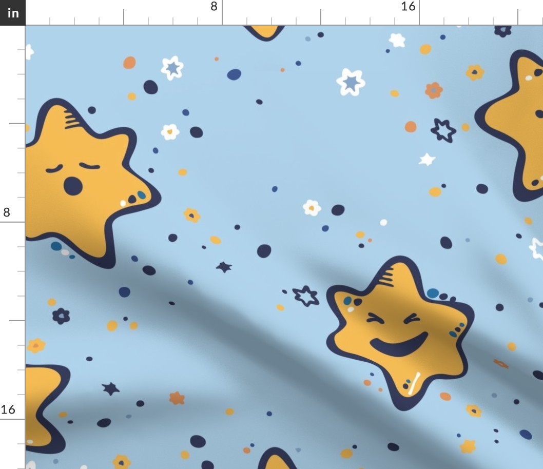 L | Sleepy Stars in Cheeky Kawaii Kid Style in a Light Blue Night Sky for Toddlers