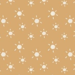 Tossed-Bone, cream white, Chalk art suns on a dark Gold, Mustard , Dark, Yellow- Kids and Childrens Coordinate fabric or playroom, nursery wallpaper trends