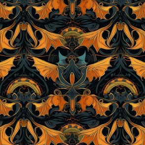 art nouveau gothic gold bats