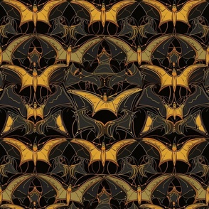 art nouveau gothic bats in gold and black