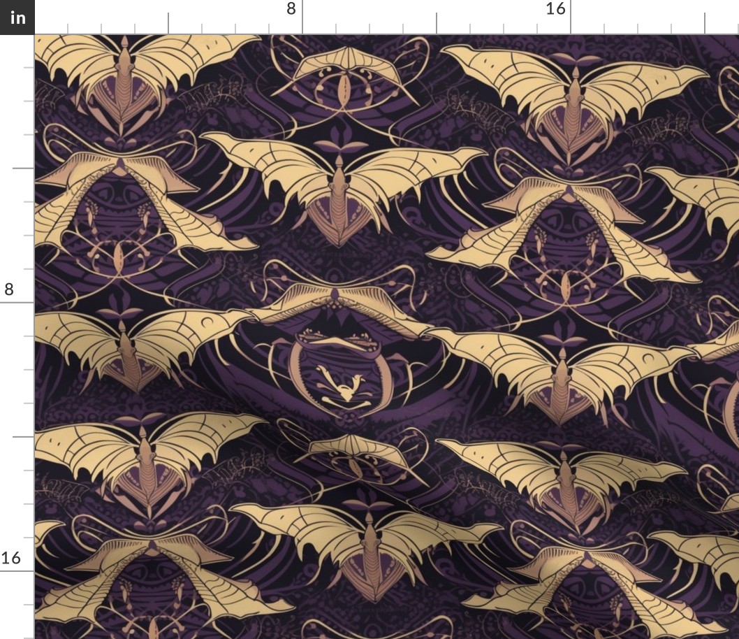 art nouveau wings of gold and purple