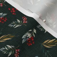 Christmas floral on monstera green linen texture