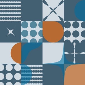 Retro Pattern Clash - Complimentary Blue and Orange - Large