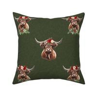 Christmas highland cow on dirty lime linen texture