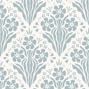 Celeste blue and white block print floral