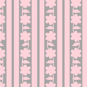 Pink Gray Floral Stripes