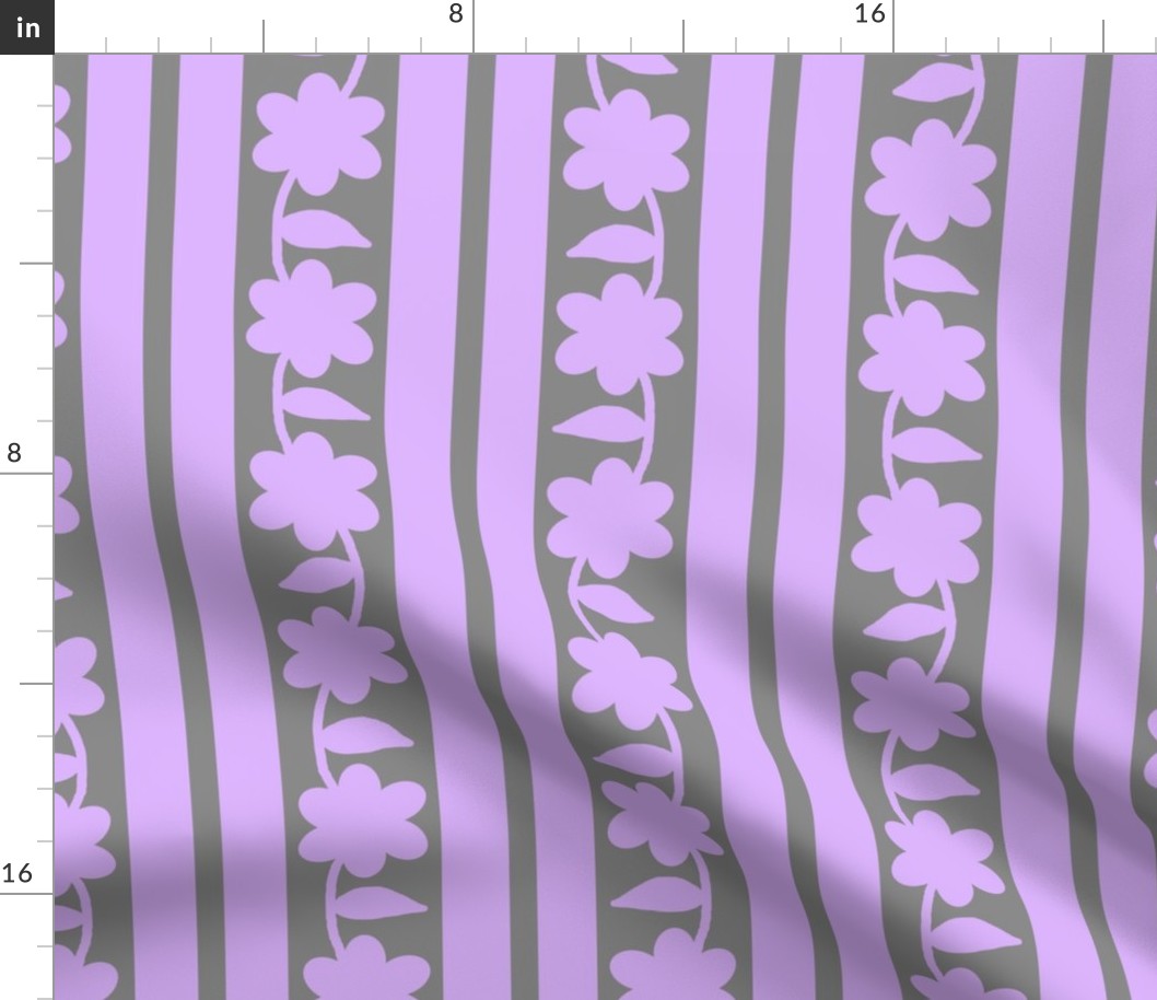 Purple Gray Floral Stripes 
