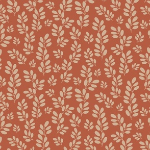 Funky Leaves in ivory on a tangerine background ( medium scale )