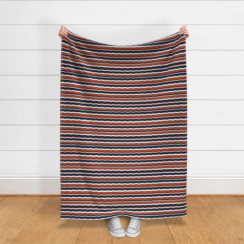 Large Scale Team Spirit Football Wavy Stripes in Chicago Bears Colors Burnt Orange Navy and White