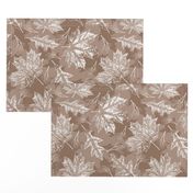 Fall Oak and Maple Leaf Prints in White on Mocha Texture