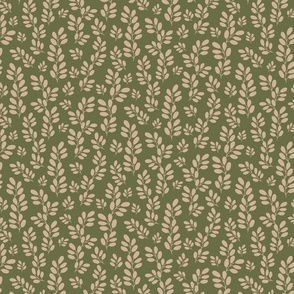 Funky Leaves in ivory on a green background ( small scale ).