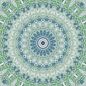 Green Blue Gray Coastal Mandala Kaleidoscope Medallion