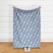 Fall Oak and Maple Leaf Prints in White on Medium Dusty Blue Texture