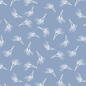 Grasses in White on Medium Dusty Blue