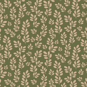 Funky Leaves in ivory on a green background ( medium scale )