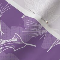 Fall Oak and Maple Leaf Prints in White on Orchid Purple Texture