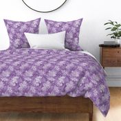 Fall Oak and Maple Leaf Prints in White on Orchid Purple Texture