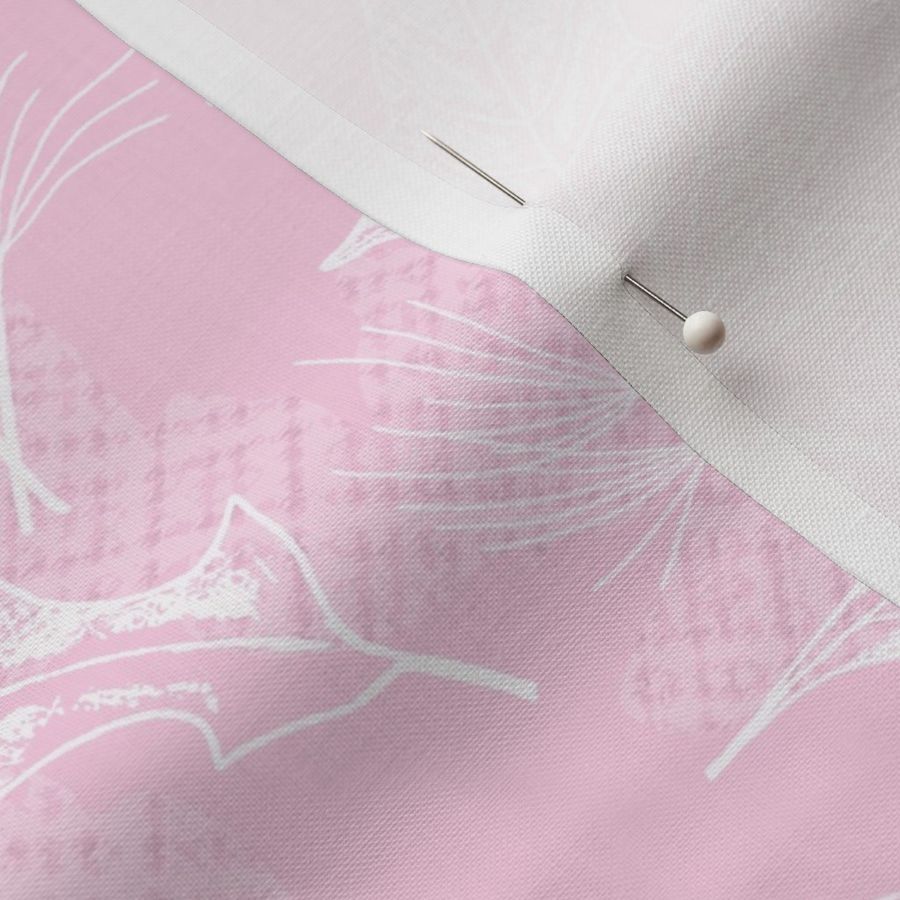 Fall Oak and Maple Leaf Prints in White on Light Bubblegum Pink Texture