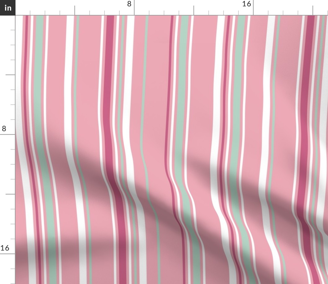 S - White, Pink, Green Pastel Colors Classic Retro Christmas Stripes