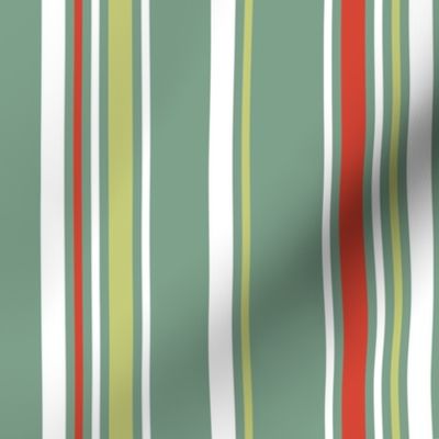 S - White, Green, Red Colors Classic Retro Christmas Stripes