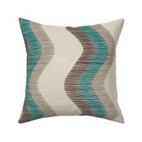 Wavy lines in teal, brown and beige for table linen, home decor and wallpaper