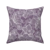 Amaryllis Belladonna Lily Line Drawing, White on Smoke Purple