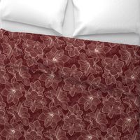 Amaryllis Belladonna Lily Line Drawing, Ivory on Oxblood Red