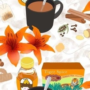 Bengal Tiger Spiced Herbal Tea with Tiger Lilies on White