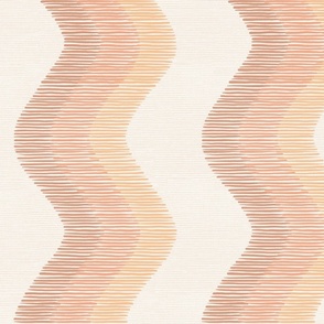 Wavy lines in monochrome terracotta orange on a textured background for wallpaper