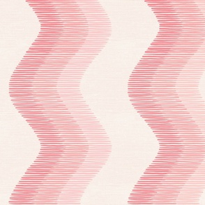 Wavy lines in monochrome pink on a textured white background for wallpaper