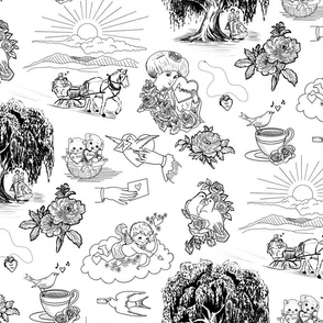 Be My Vintage Valentine Toile de Jouy Black on White