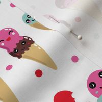 Small red, pink, blue  Kawaii ice creams with dots fabric