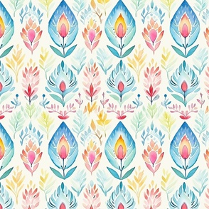 Folklore Blooms: Watercolor Floral in Blue and Yellow. (151)