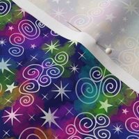 S - Rainbow Blue Stars & Clouds - Multicolor Twinkle Twinkle Rainbow Sky