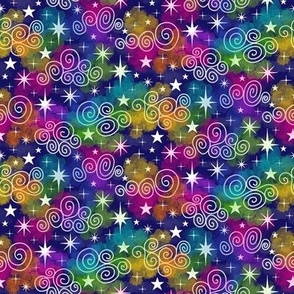 S - Rainbow Blue Stars & Clouds - Multicolor Twinkle Twinkle Rainbow Sky